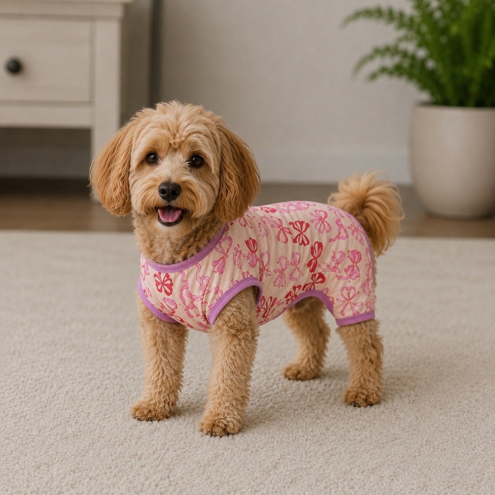 Yikeyo Pink Bow Print Dog Bodysuit Pajamas Size Large(Fits S-M) Pet Apparel NWT